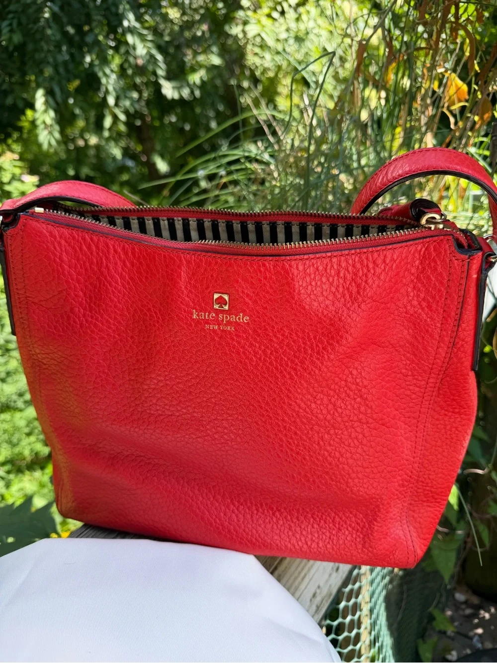 Kate Spade Red Pebble Leather Hobo Zip One Strap Preowned As Is Lining Dust Bag